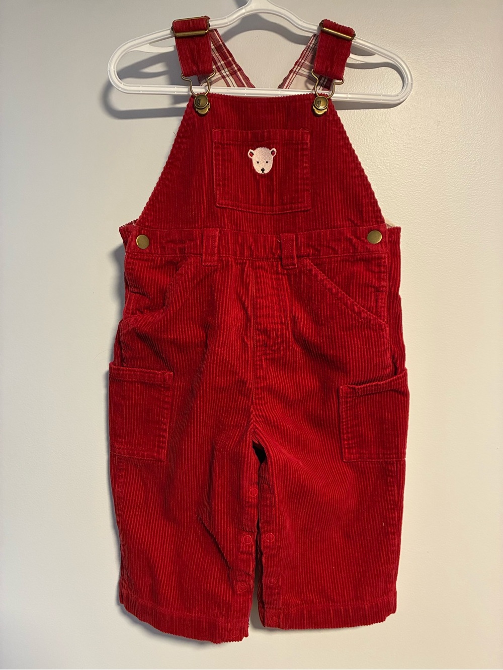Classic 2008 Gymboree Red Corduroy Kids Overalls with Bear Patch size 18-24 mont